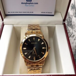 đồng hồ nam halei 502 dây vàng mặt đen