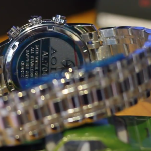 Đồng hồ nam Aolix 7049 vàng mặt trắng, kim dạ quang đêm, chạy full 4 máy độc lập.