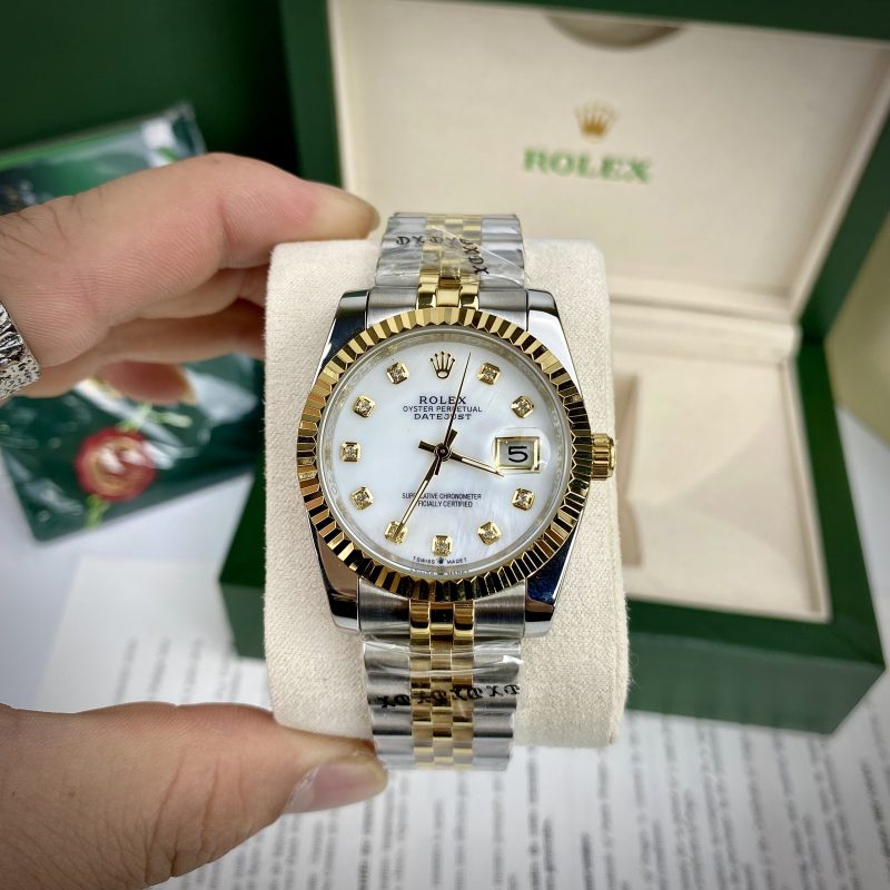 Đồng hồ nam Rolex khảm trai demi trắng